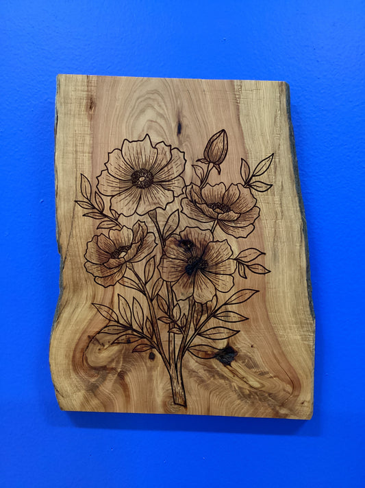Wood engraved floral wall plaque